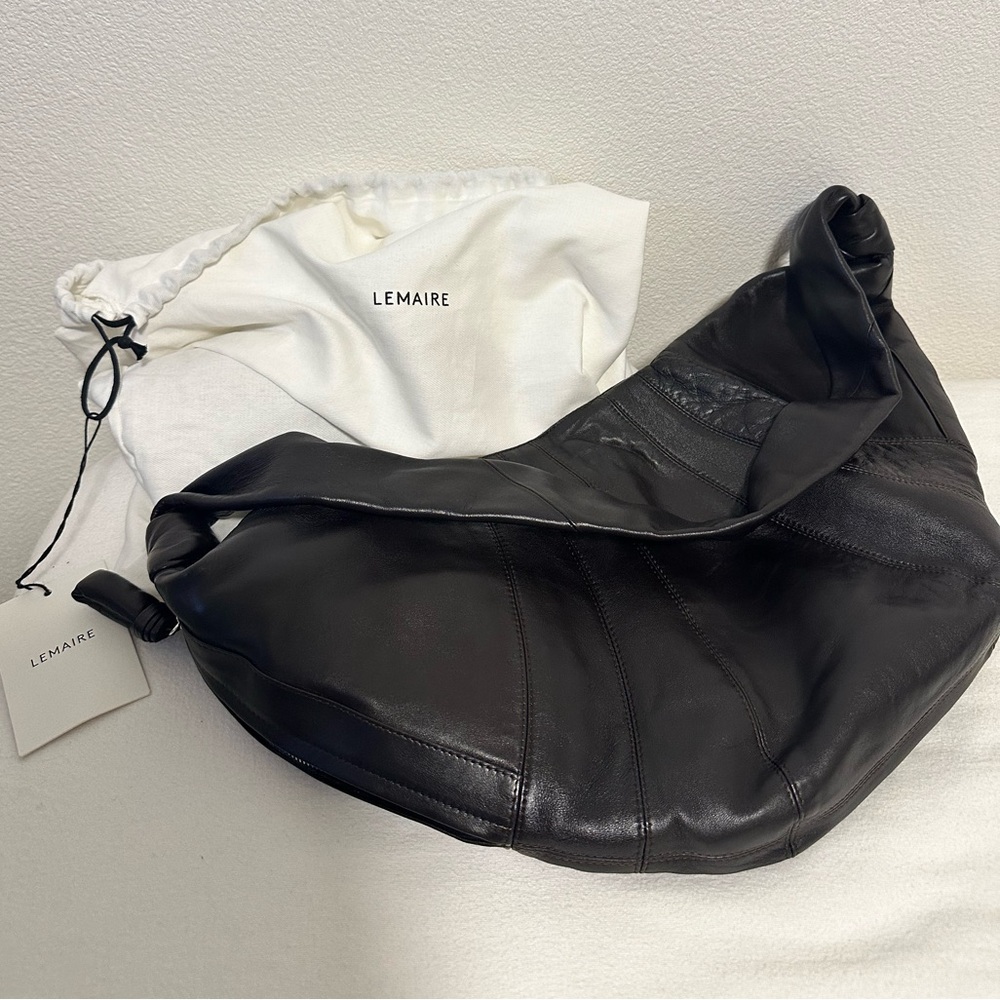 Lemaire Chocolate lambskin leather Croissant bag large